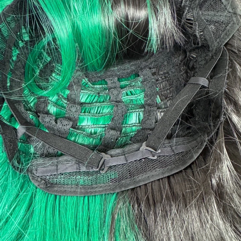 Split Dye Half Green Half Black Long Straight Wig with Bangs 27